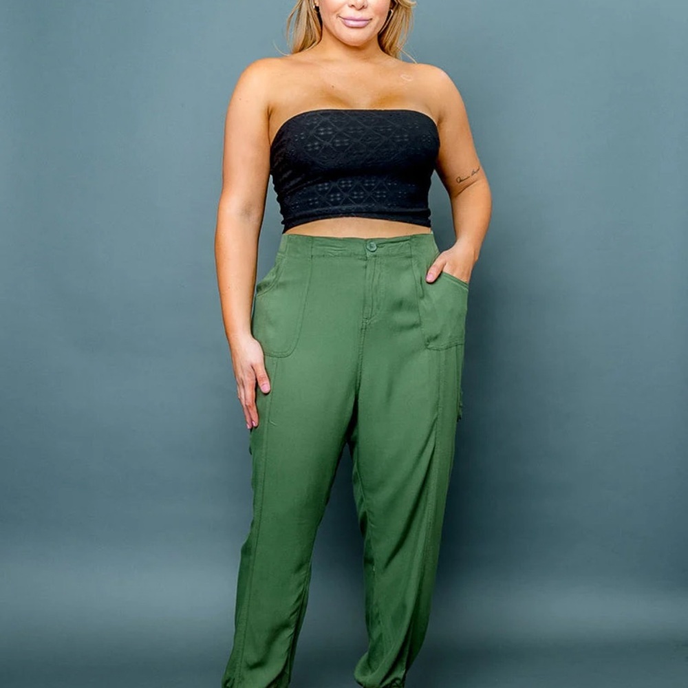 Plus Size Luxe Jogger Pants With Cargo Pockets & Zip Fly